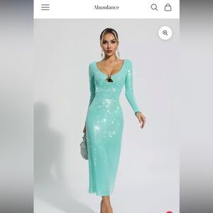 Abundance midi length sequin Teal Long Sleeve Dress